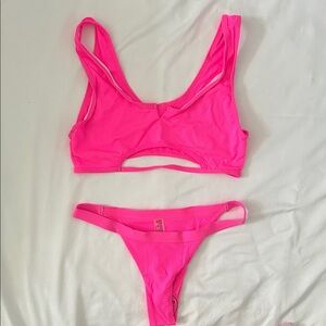 Shein Keyhole Cutout Neon Pink Women's Swim Bikini Top & Bottom Set